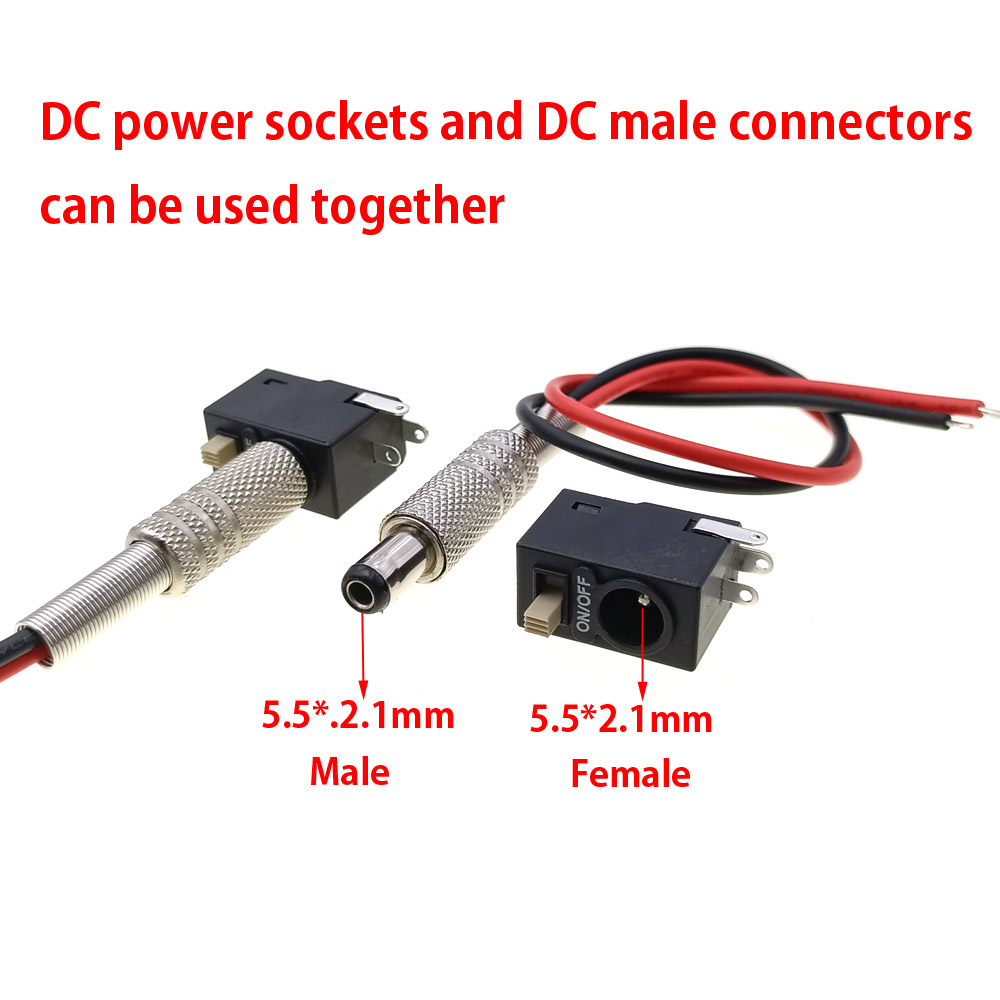 5.5*2.1mm 5.5*2.5mm DC Power Jack Socket 3A 12V DC Connectors Supply Socket Manual electric tool charging interface with NO/OFF