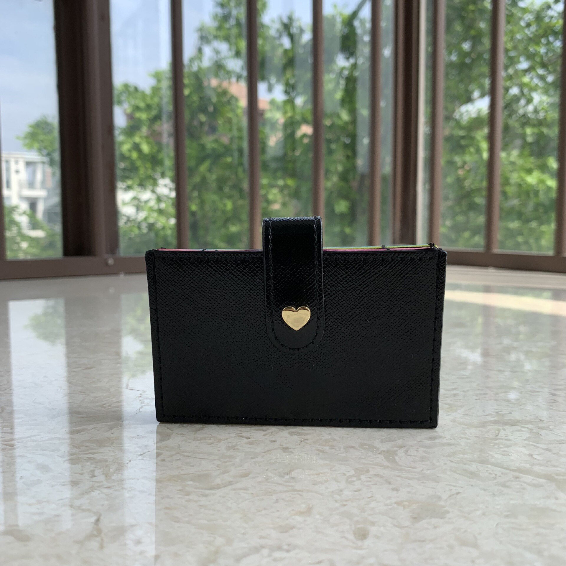 Christmas Ladies Leather Card Holder BLACK Coin Purse Card Holder Heart-Shaped Keychain Keychain ID Card holder: BLACK