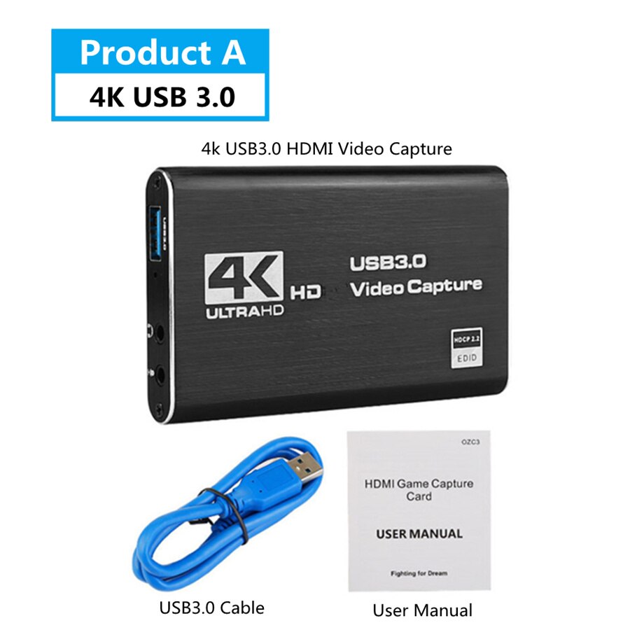 Pzzpss 4K Usb 3.0 Video Capture Card Hdmi-Compatibel 1080P 60fps Hd Video Recorder Grabber Voor Obs vastleggen Game Card Live: Product A