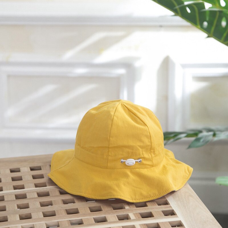 Sombrero de bebé para exteriores de verano, gorros de doble cara para niña, protección solar para chico, gorro de playa sólido, sombrero de algodón para niño, sombrero de cubo de niños: yellow