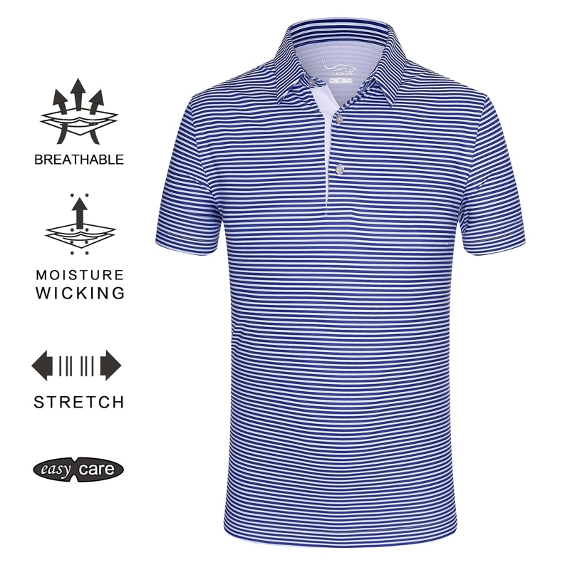 Eagegof mand golf skjorter kortærmet stribe polo tshirt hurtig tør tennis / golf slid ikke-jern sportstøj blødt