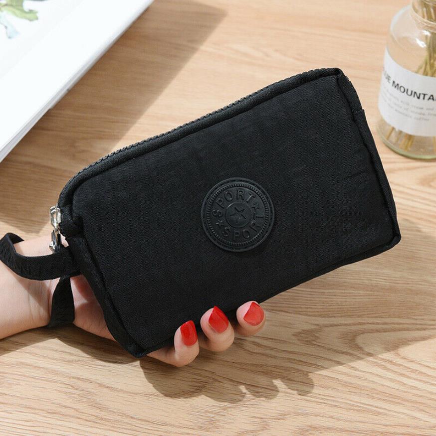 Womens Mini Phone Bag Short Wallet Three-Layer Zipper Purse Coin Purse Casual Solid Simple Lady Wrist Strap Card Wallet: E