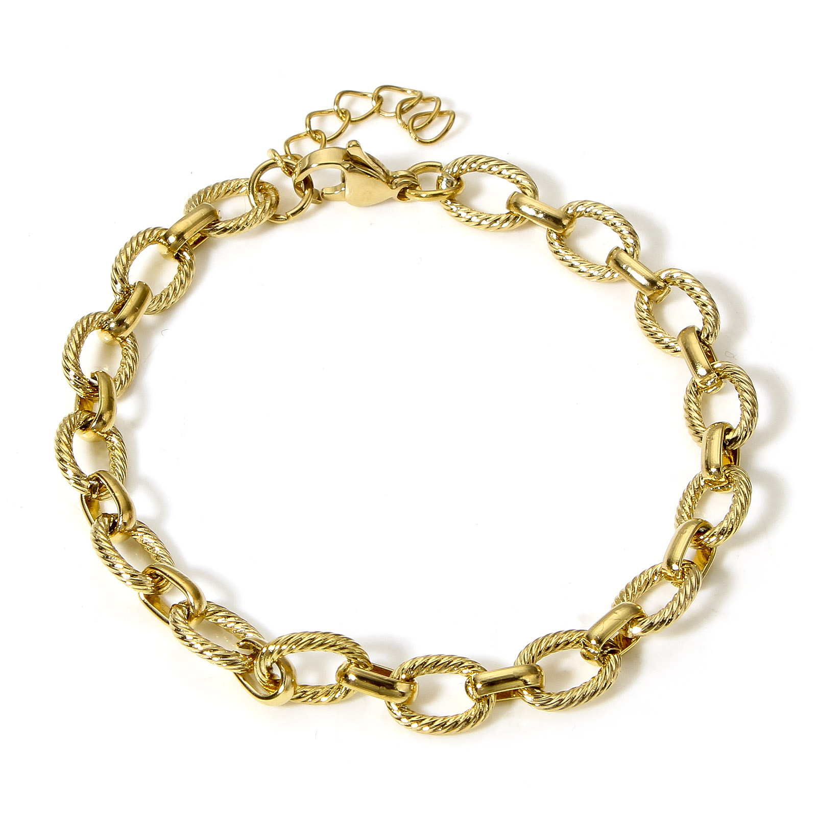 1 pulsera de cadena ovalada de acero inoxidable llamativa, pulsera de cadena de Metal Punk hecha a mano, exquisita para mujeres y hombres, de joyería de 17,5 cm: VERMEIL