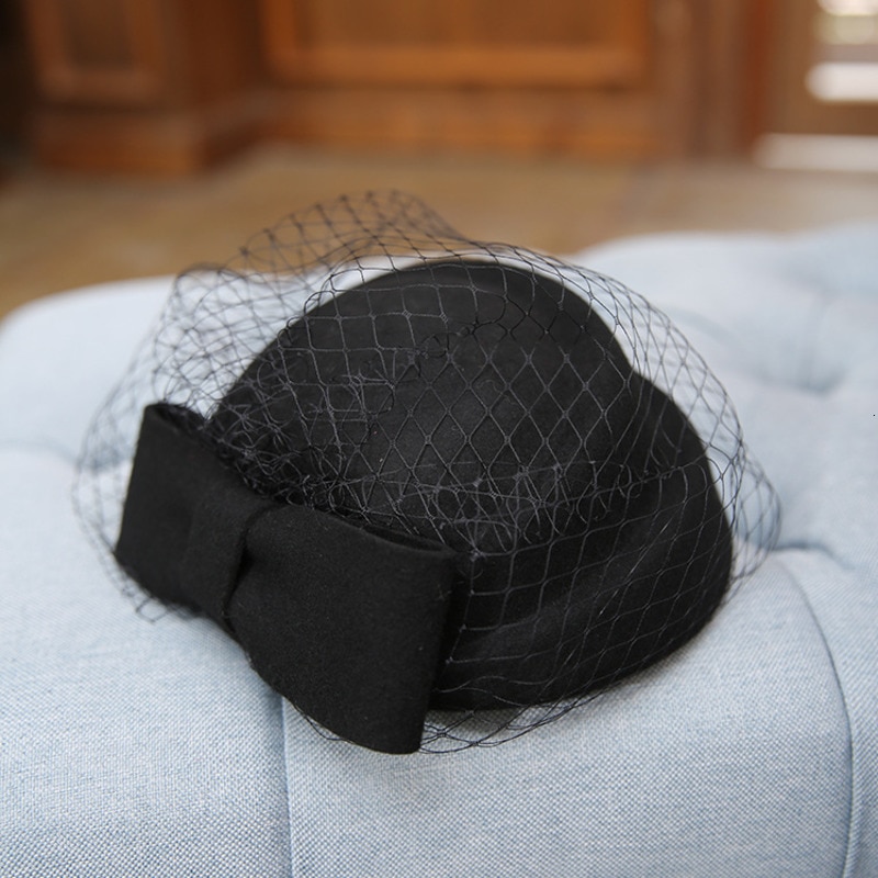Fascinators hatte ren australsk uld engelsk shell hat med mesh rød sort efterår/vinter hat til kvinder kirketøj