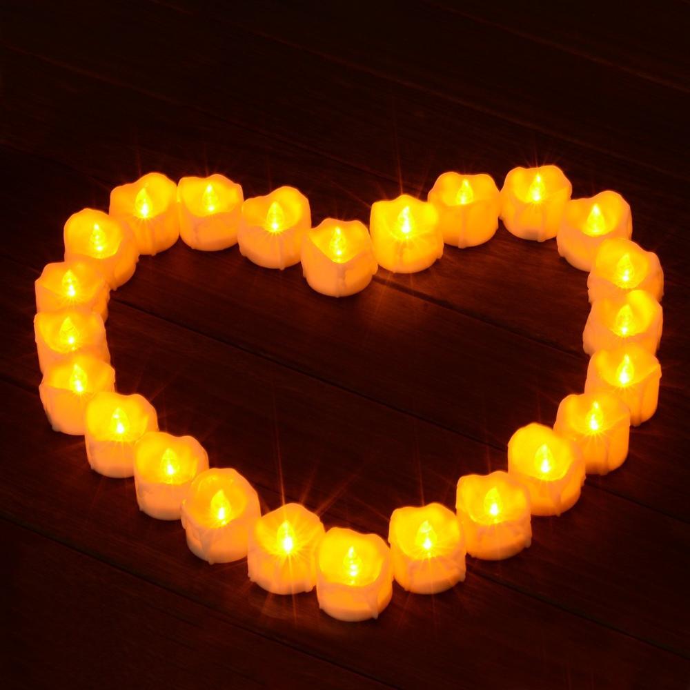 6/12/24pcs Amber Yellow Flickering Timing Flameless LED Tea Light Candles with Timer for Decorations (6 Hrs on 18 Hrs Off)