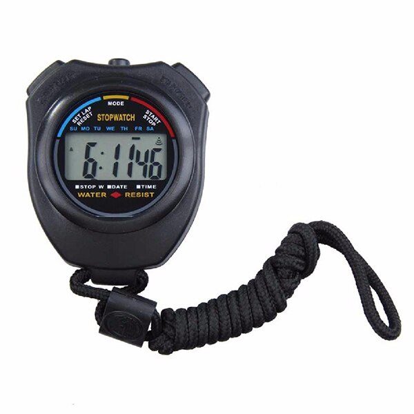 Cronômetro digital profissional portátil ABS, à prova d'água com LCD, cronógrafo, esportes, temporizador com cordão