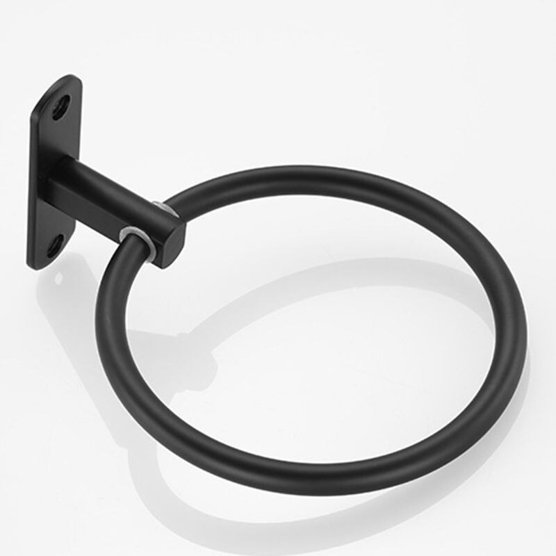 Zwarte Ruimte Aluminium Handdoekhouder Ronde Handdoekring Wall Mounted Handdoekenrek Plank Voor Home Hotel Badkamer Accessoires C7AD