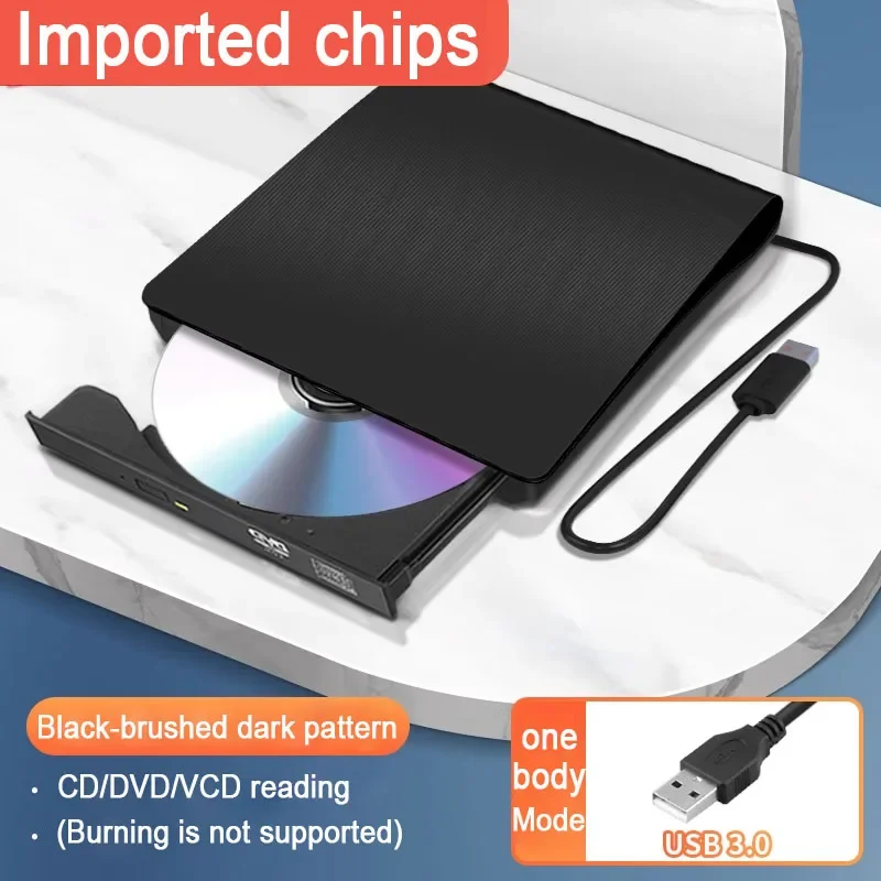 USB3.0 External CD DVD Drive CD/DVD Portable Player Burner Desktop One Computer Notebook Optical Disc Drive Player For Laptop PC: grey