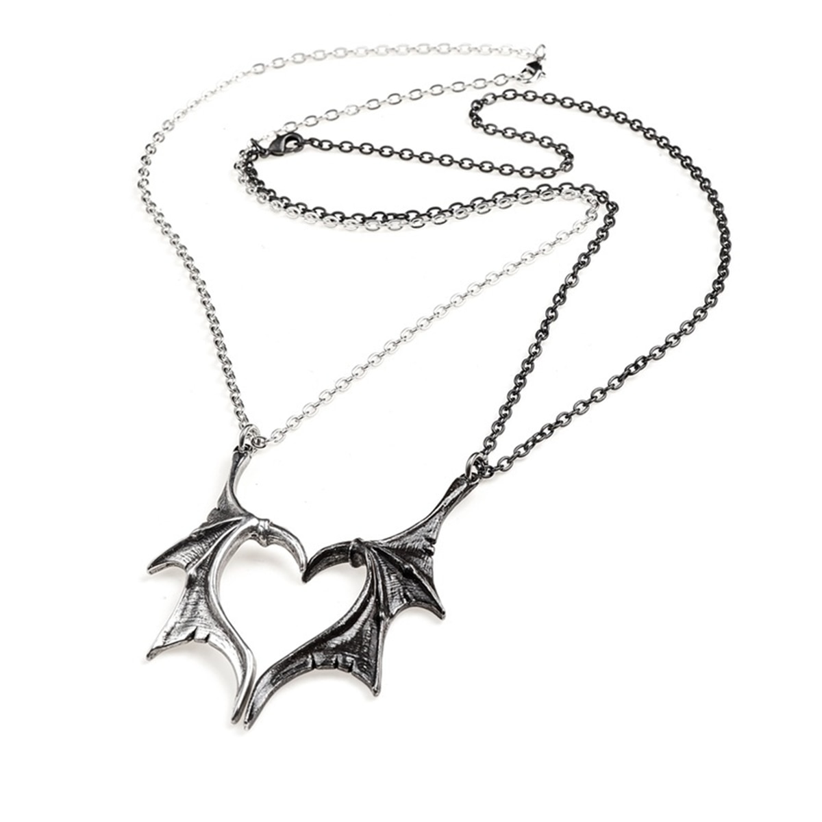 Neo gothic casal colar de prata preto dragão asa coração pingente romântico amor jóias moda acessórios do dia dos namorados presente