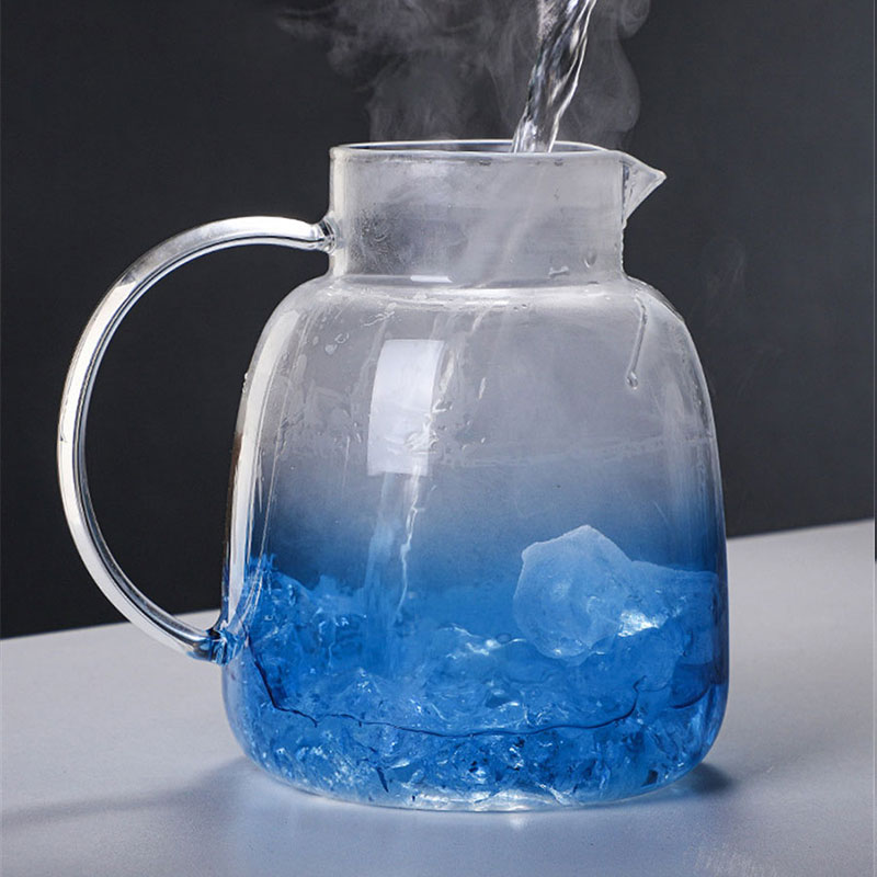 Jarras de vidrio para el hogar, vasos transparentes para agua, jarra de agua de gran capacidad con gradiente azul, calefacción, Juego de vasos de vidrio grueso