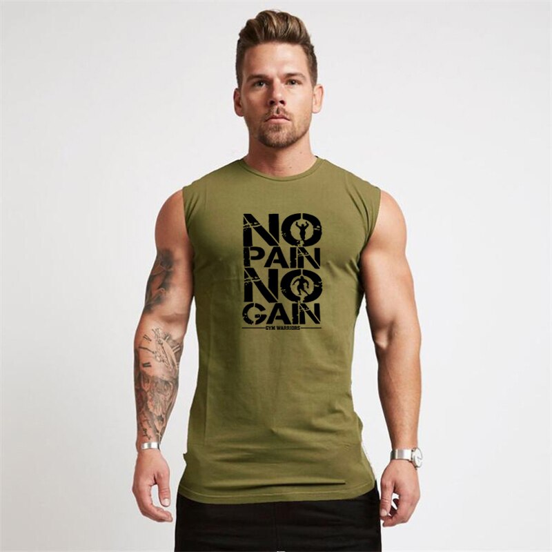 Gym tøj kompressionsvest fitness herre tank top bomuld bodybuilding stringer tanktop muskel singlet træning ærmeløs skjorte: Militærgrøn / Xl