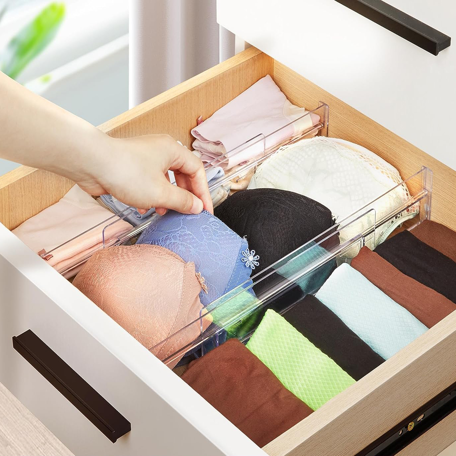 4 divisores de gaveta transparentes divisores de gaveta expansíveis ajustáveis para utensílios de roupas cosméticos armazenamento de escritório