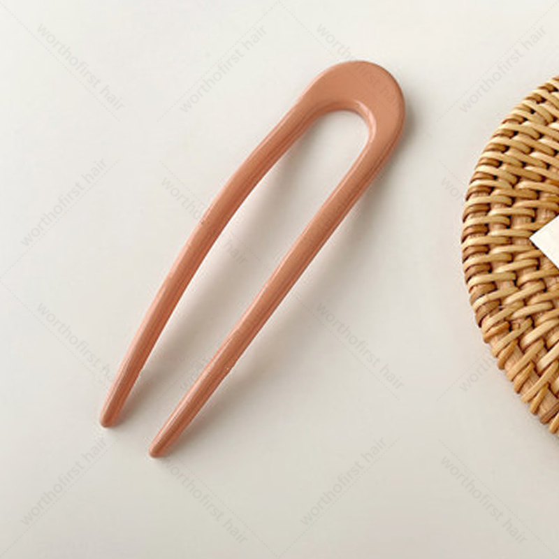 Women Hairpin Simple U Shape Plastic Hair Sticks Sweet Hair Holder Clips Headband Hair Accessories: Pink