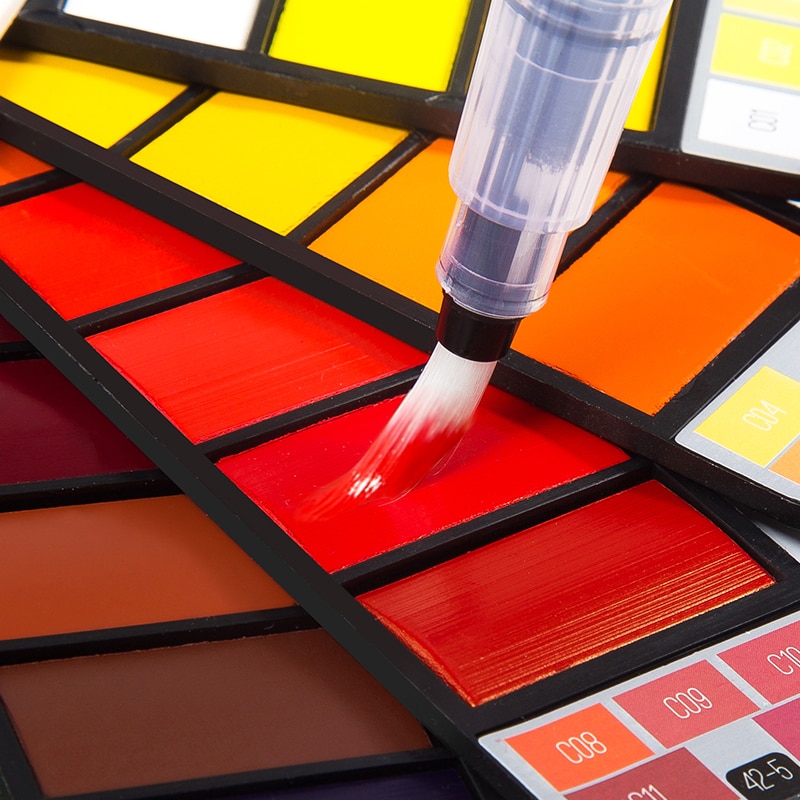 Superior 42Colors Big Set Solid Watercolor Paint With Water Brush Pen Foldable Travel Water Color Pigment For Beginner Student