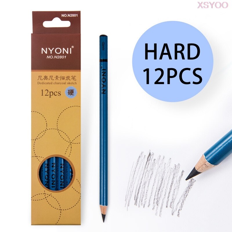 NYONI 10/12Pcs 14B Pencil Set Dedicate Charcoal Pencil Soft Medium Hard Painting Pencils Sketch Pencil Art Supplies Staionery: 12 Hard-blue