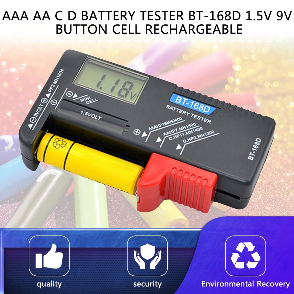 Aaa aaa cd batterijtester, oplaadbare bt -168d 1.5v 9v knoopcelbatterij, hot leshp