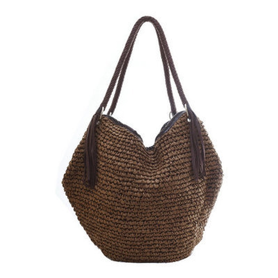 Bohemian Stro Vrouwen Schoudertassen Casual Grote Capaciteit Rotan Bakken Geweven Rieten Kwastje Emmers Dame Handtassen Zomer Strand Sac