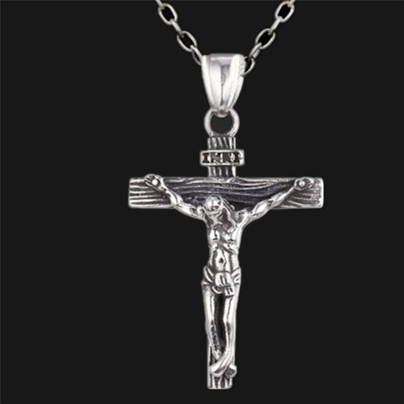 crucifijo Cristo Jesús collar de hombre joyería de oro de acero inoxidable de Color cadena alrededor del cuello cruzado colgante collares para hombre: silver chain 2