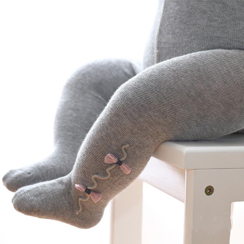 Cute Baby Girls Bowknot Cotton Warm Tights Stockings Autumn Winter White Black Grey Pink Solid Kids Girl Stockings 0-3 Years: Gray / 2 to 3T