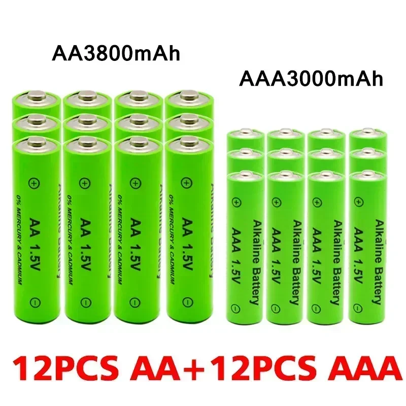 Pilas alcalinas recargables AA + AAA, 1,5 V, 3800mAh/1,5 V, 3000mah, linterna, reproductor de MP3, reloj, juguetes, reemplaza la batería Ni-Mh: Rojo