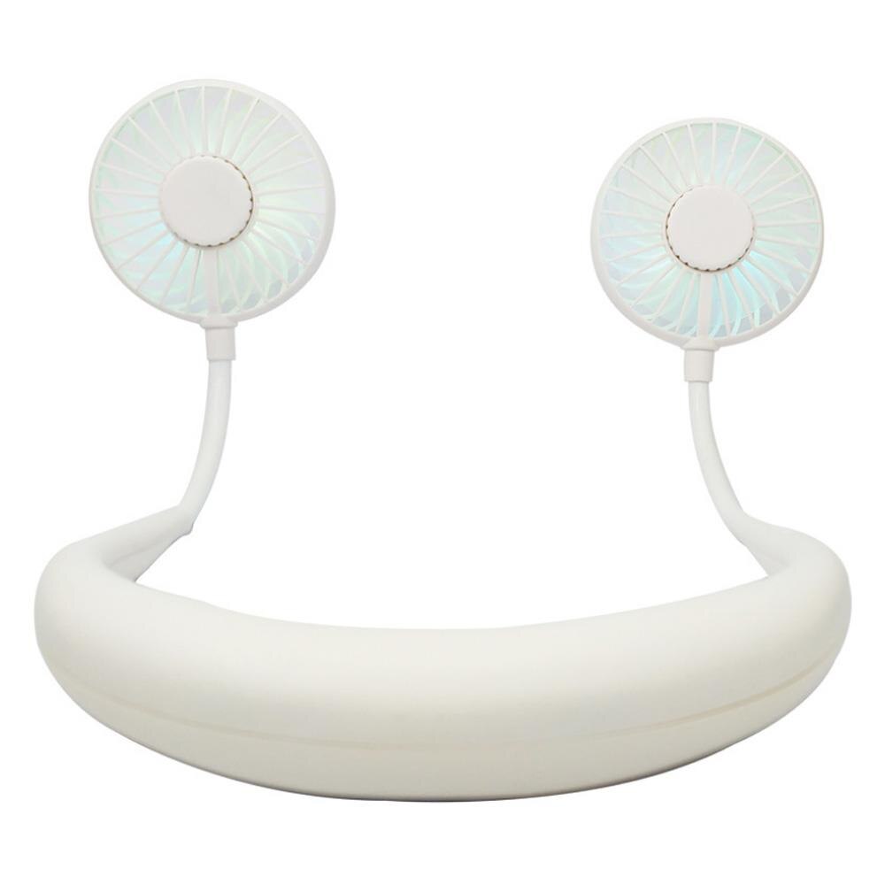 Bærbar genopladelig bærbar ventilator hængende hals ventilator klimaanlæg udendørs desktop sød 7 led lys plast sommer: Hvid