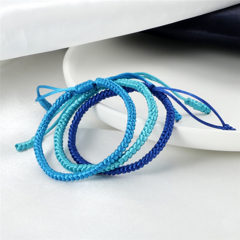 Blue Rope Knots Bracelet Women Lucky Handmade Braided Tibetan Buddhist Adjustable Bracelets Bangles For Men Jewelry