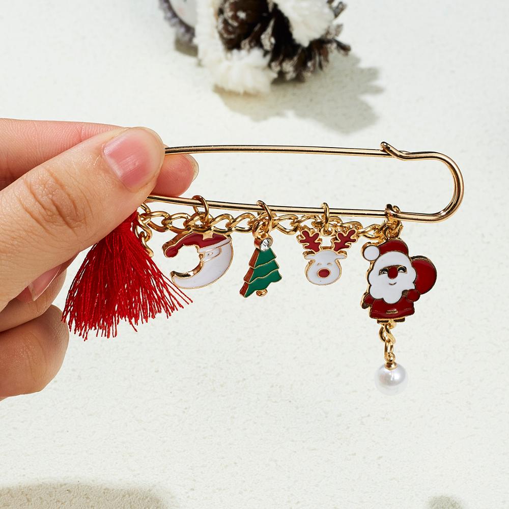 Weihnachten Brosche Stifte Santa Claus Weihnachten Baum Quaste Perle Anhänger Brosche Elch Glocken Glocken Schneemann Glocken Schneeflocke Weihnachten Brosche