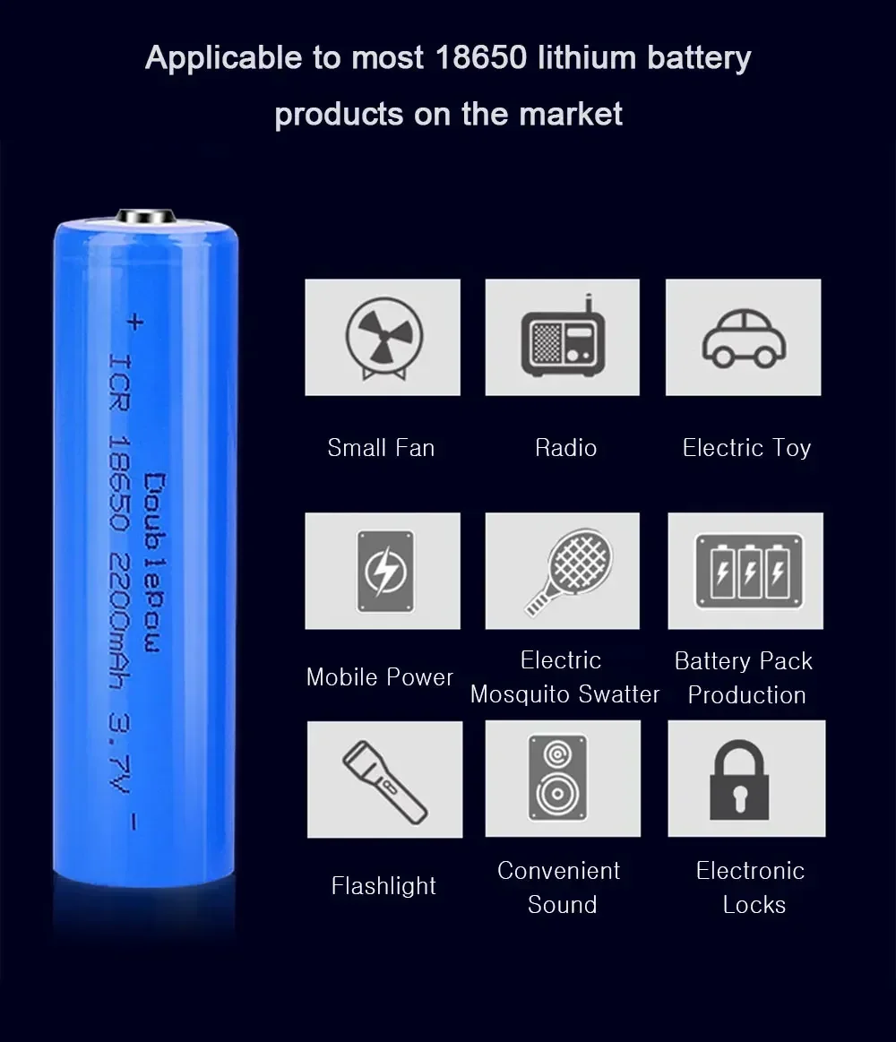 True capacity 100% original Doublepow 18650 battery 3.7v 2200mah 18650 rechargeable lithium battery for flashlight batteries