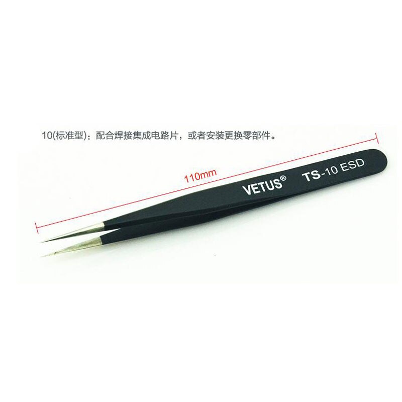 Vetus Ts Rvs Wimpers Pincet Anti-Statische Professionele Volumn Wimper Extension Wenkbrauw Make-Up Tool: TS10ESD