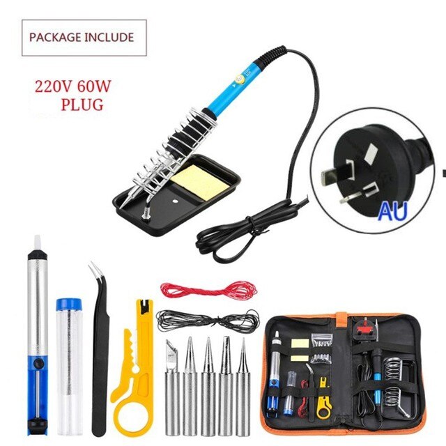 15 Pcs Soldering Tips Iron Kit Electronics 60W Adjustable Temperature Welding Equipment Soldering Tools Accessories: AU