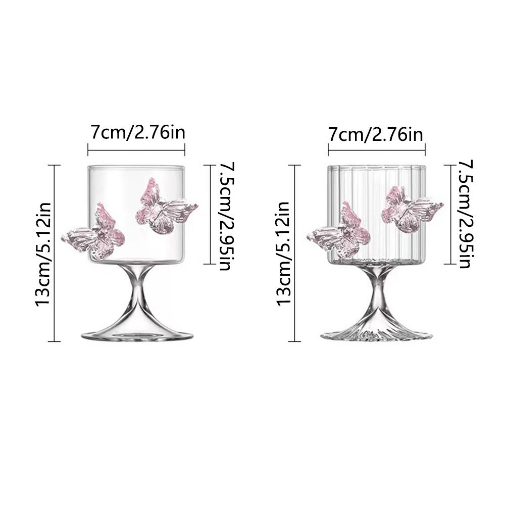 Light Luxury Glass Goblet With Butterfly Ornament Heat-Resistant Stripe Wine Glass Household Cold Drink Glasses Party Supplies