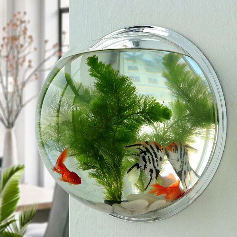 Hanging Fish Tank, Wall Hanging Aquarium Ecological Mini Round Mirror Small Goldfish Tank Wall Decoration