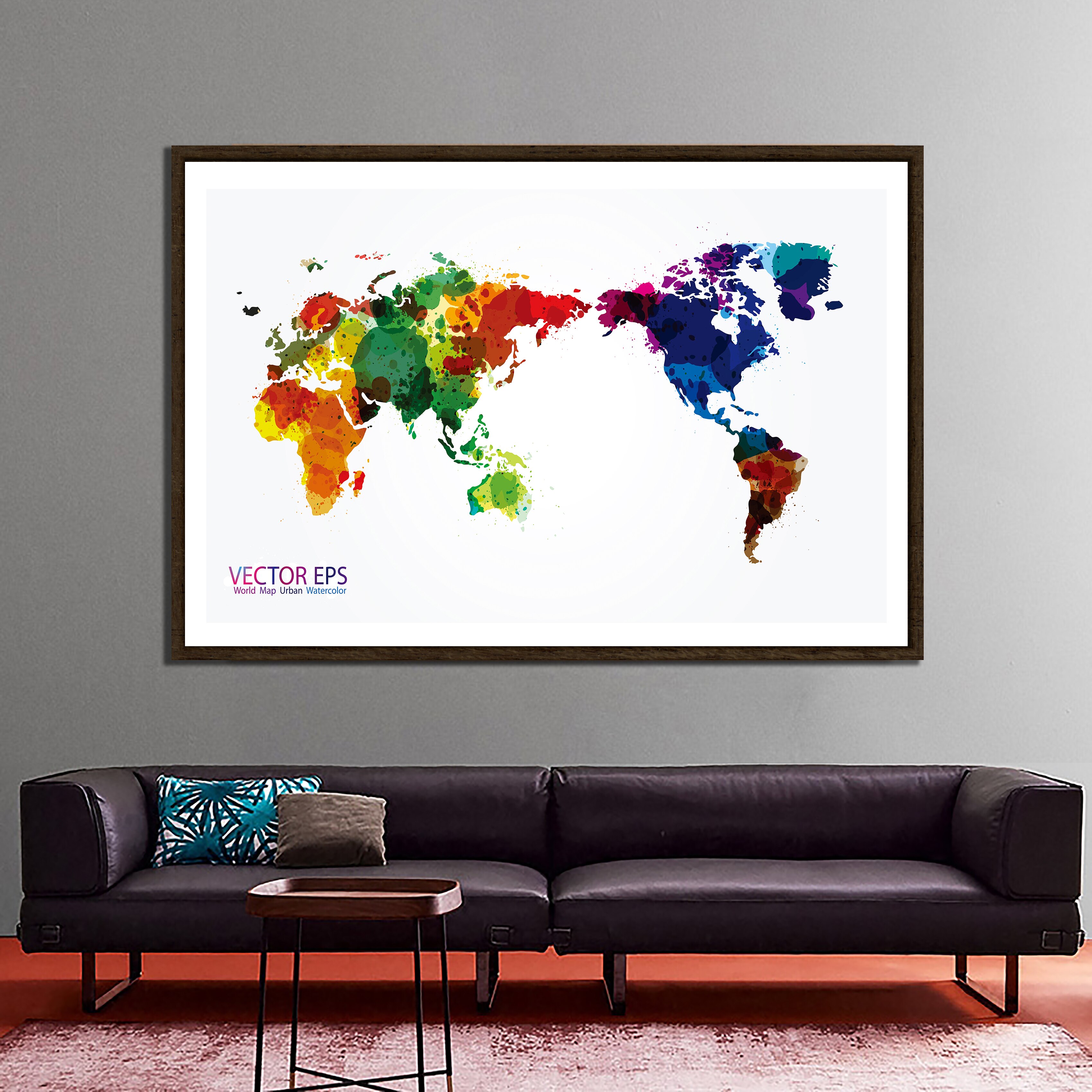 150x225cm VECTOR EPS World Map Urban Watercolor Home Office Wall Decor World Map Non-woven DIY World Map