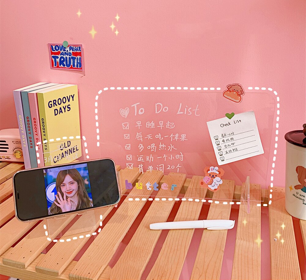 Yisuremia 1pc Transparent Letter Message Board Wordpad Memo Note Borad Phone Stand Holder Free A Pen Kawaii Stationery