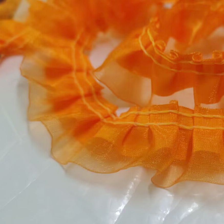 5.5 Yards (5 Meter) double Layer Ruches Eenzijdige Organza Tulle Satin Lint Trim 40Mm Naaien Wedding Craft Diy: YELLOW / 5Yard