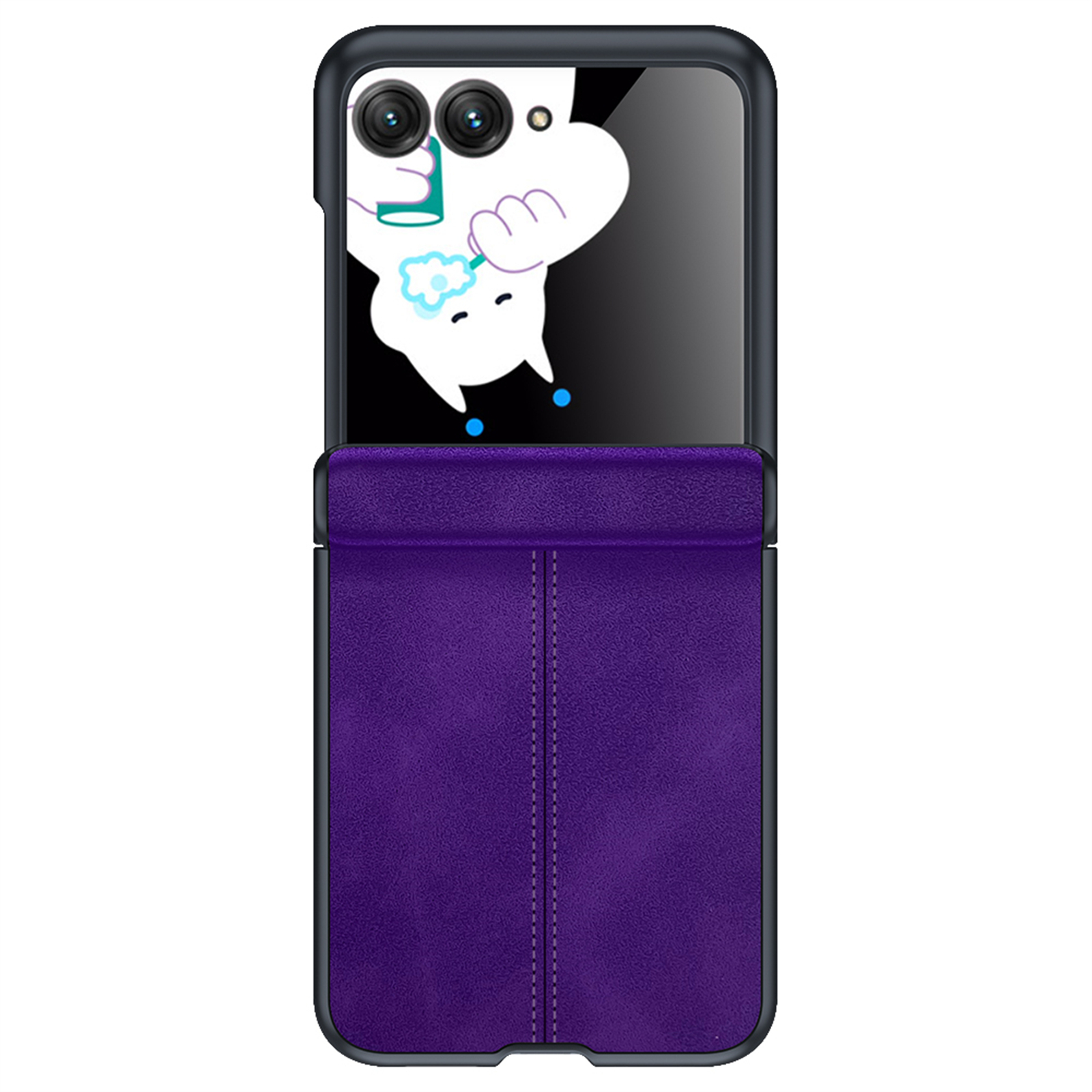 Leren hoesje voor Motorola Razr 50 / 60 / 70 met scharnierbescherming, ingebouwde schermbeschermer, slanke schokbestendige hoes - Rood: Paars / Motorola Razr 60 Ultra