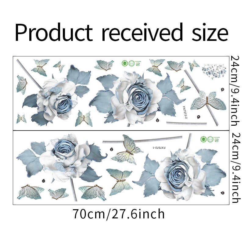 Painted Blue Flower Butterfly Wall Sticker Bedroom Living Room Home Decor Wallpaper Blue Flower Art Self Adhesive Decals Sticker