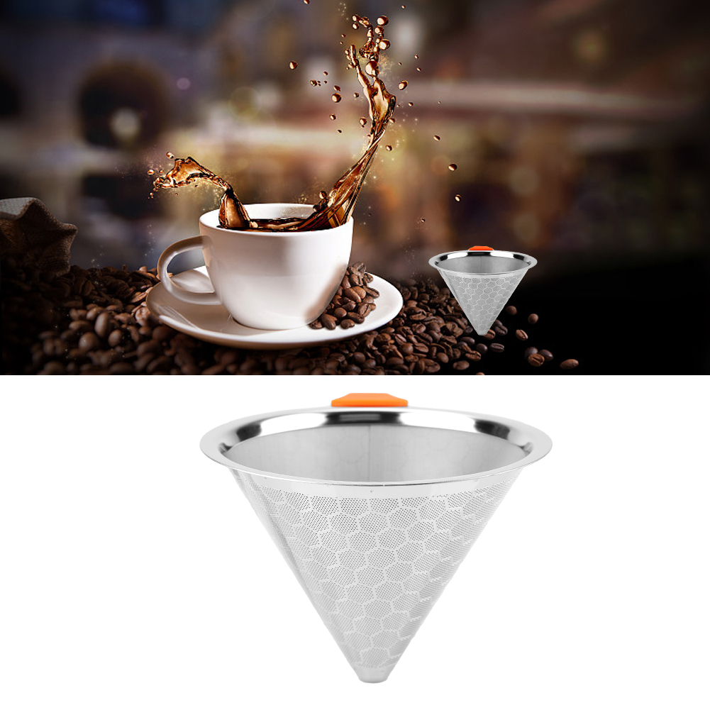 Genanvendeligt kaffefilter rustfrit stål metalnet tragtkurve drif kaffefiltre drypper  v60 dryp kaffefilterkop