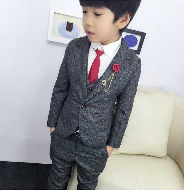 Costume de mariage 3 pièces pour garçons, avec ceinture, Style anglais, gilet formel, Blazer, ensemble de vêtements de remise de diplôme pour enfants, hiver