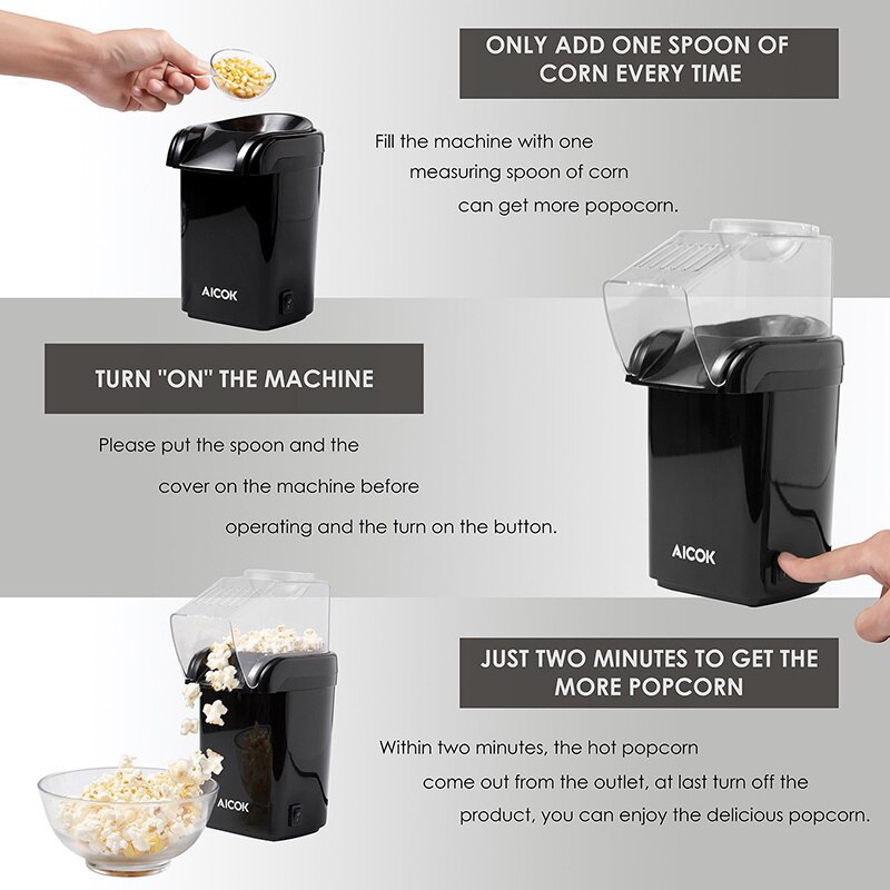 Husstand elektrisk majs popcorn maker sund luft oliefri popcorn maker majs popper til køkken pop majs maskine