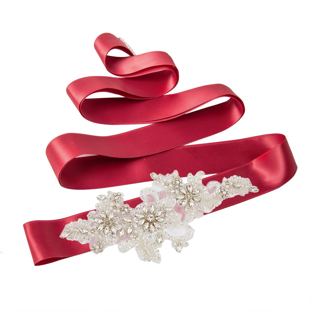 TRiXY S139 strass ceinture perles mariage ceinture argent diamant ceinture mariée ceinture mariage robe accessoire blanc brodé ceinture: wine red