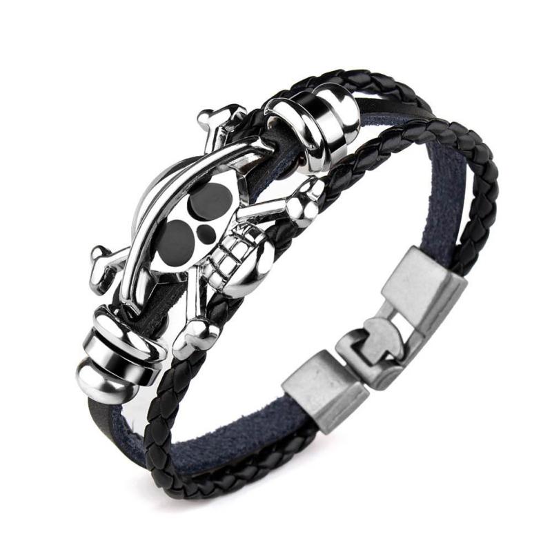 Pulsera de piratas Linfang Black Skull Head, pulsera trenzada Unisex