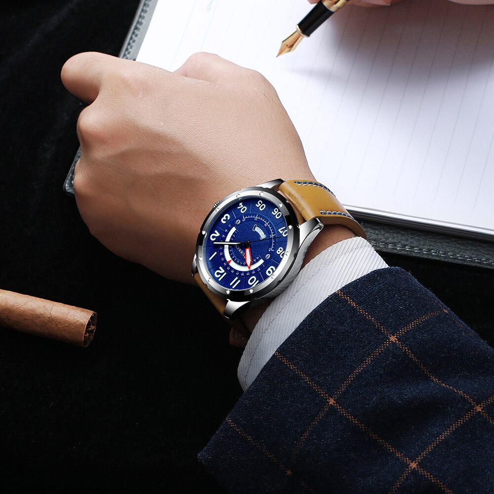 Polshorloge Mannen Luxe Mode Lederen Horloges Voor Mannen Klok Kalender Datum Quartz Horloge Mannelijke Ongedwongen Horloge