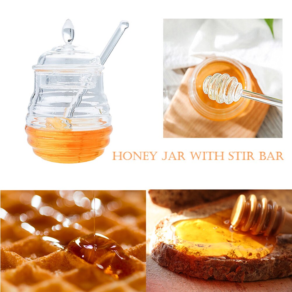 Honeycomb shape honey jar with spoon lid clear glass honey container glass bottle glass jar household kitchen supplies