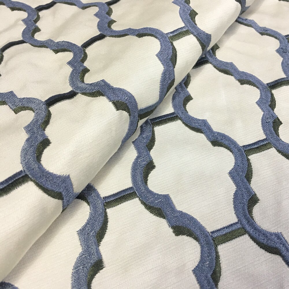 Geometric Pattern Embroidery Faux Silk like Sofa Chair Hotel Home Decorative Fabric 140cm Width Sell by meter