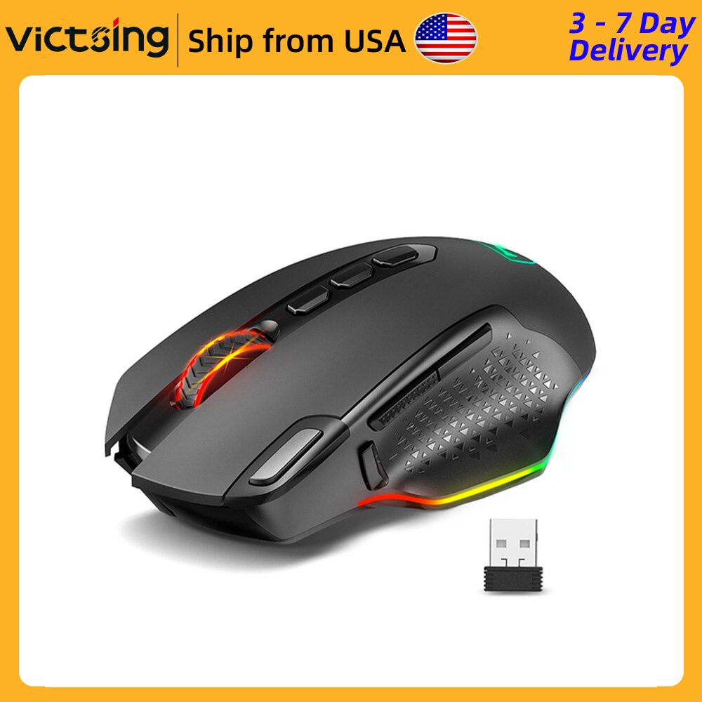 VicTsing – souris de jeu sans fil PC282, 10000 DPI, Rechargeable, ergonomique, avec 10 boutons programmables, rétroéclairée rvb, pour PC Gamer