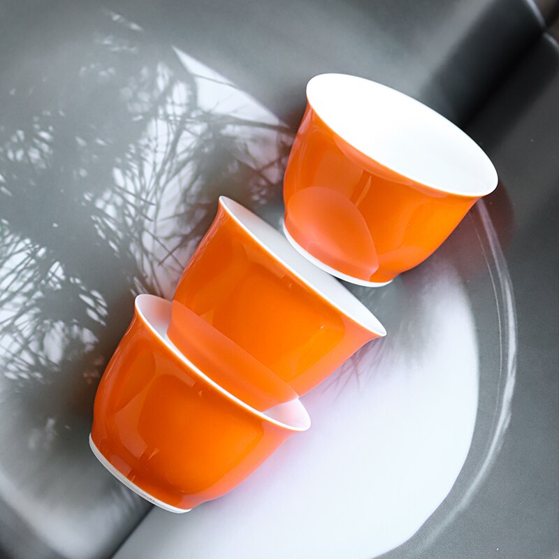 Japanese Handmade Tea Set Ceramic Glaze Orange Ceramic Glaze Bone China Bowl Cumbuca De Porcelana Home Cup AC50TC