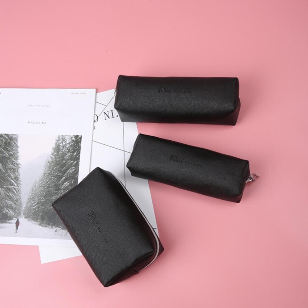 Black Pencil Case For Girls School PU Leather Big Capacity Pencil Bag Pencil Case School Supplies Stationery