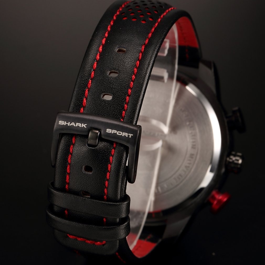 Desh 039 leren riem met rode led dubbele display quartz horloge polshorloge vrijetijdshorloge handdecoratie prachtig heren quartz horloge