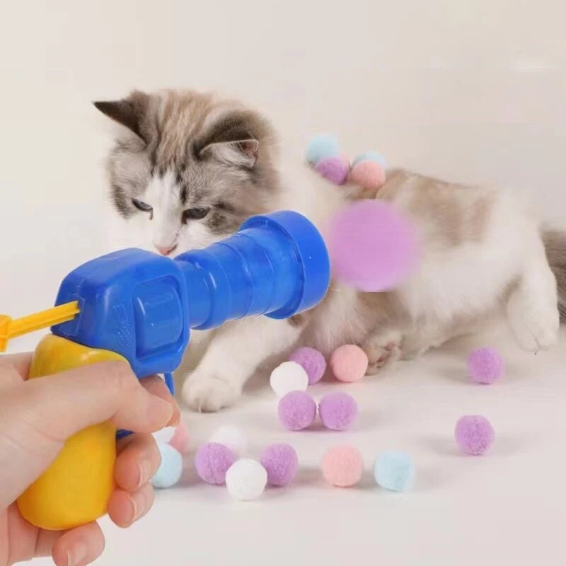1 ensemble de jouets interactifs pour chat, pistolet jouet très amusant, 20 pièces, balle en peluche, lance une balle silencieuse à rebond élevé pour taquiner le chat